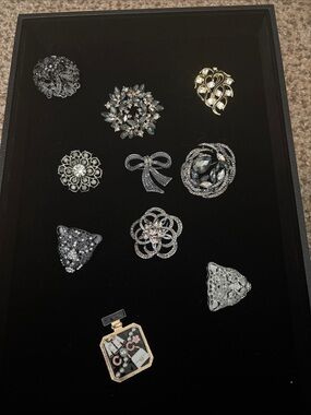 Mixed Silver & Gold Tone Crystal Brooch Set - Multi-Piece Fashion Pins